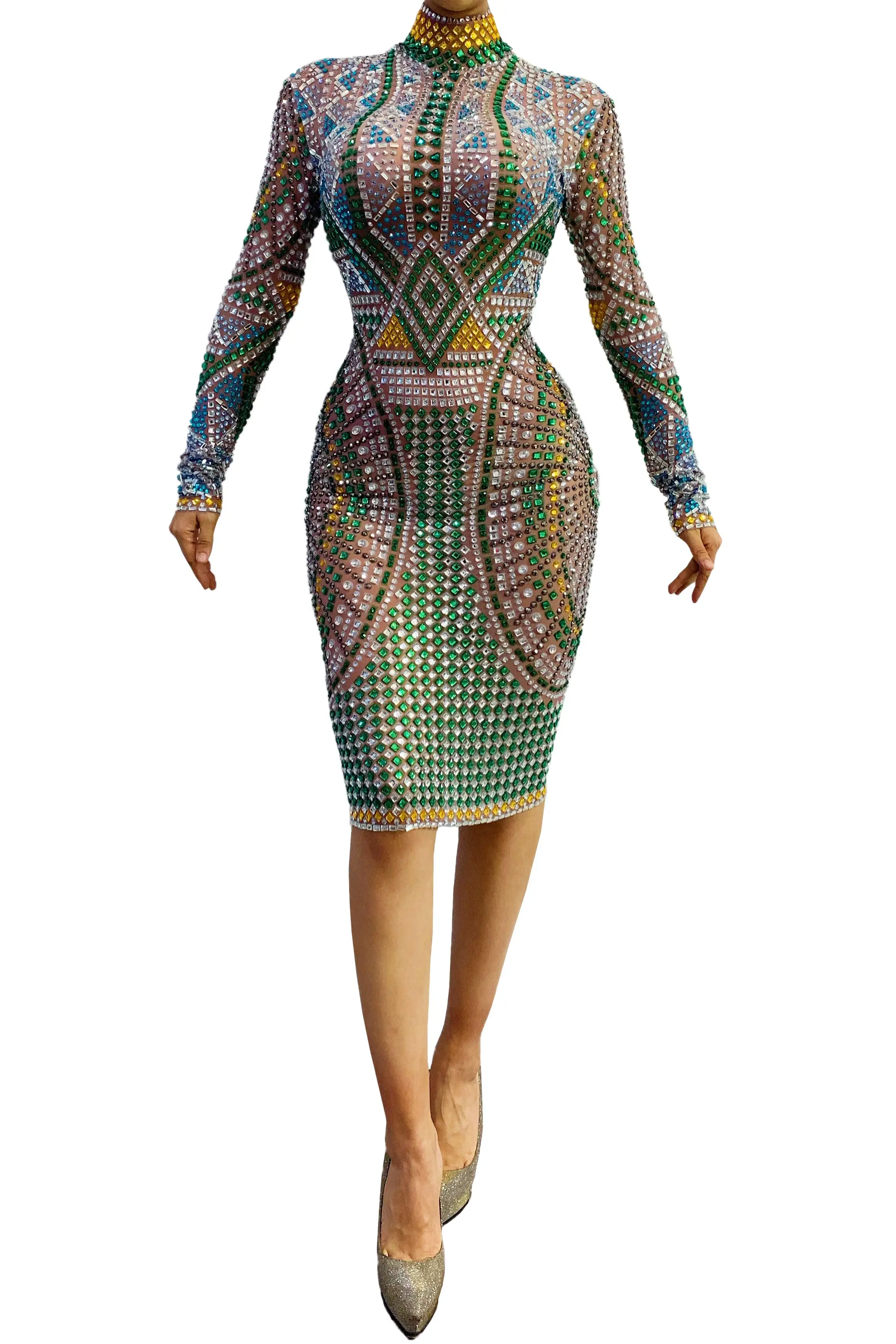 SparklyMulticolorRhinestonesDressEveningBirthdayCelebrate