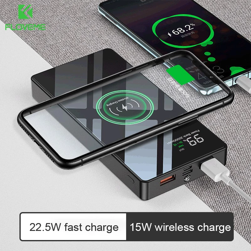 

FLOVEME Power Bank 20000mAh Portable Digital Display Powerbank 15W Wireless PD22.5W Fast Charging External Battery Powerbank New