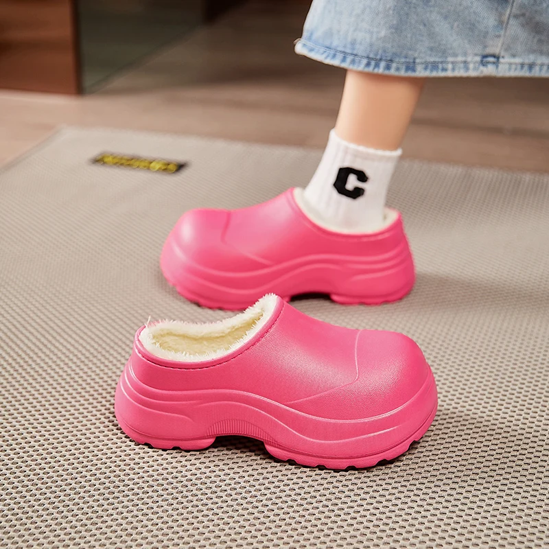 

Winter Slippers For Women Plush Warm Cotton Shoe 4cm Thick Casual Slipper EVA Waterproof Plush Sandal Outdoors Home Cotton Shoes
