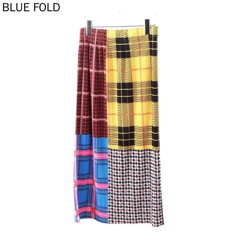 

2024 Miyake pleated plaid skirt for women autumn and winter thick design side slit mid-length hip-hugging skirt PLEATS faldas