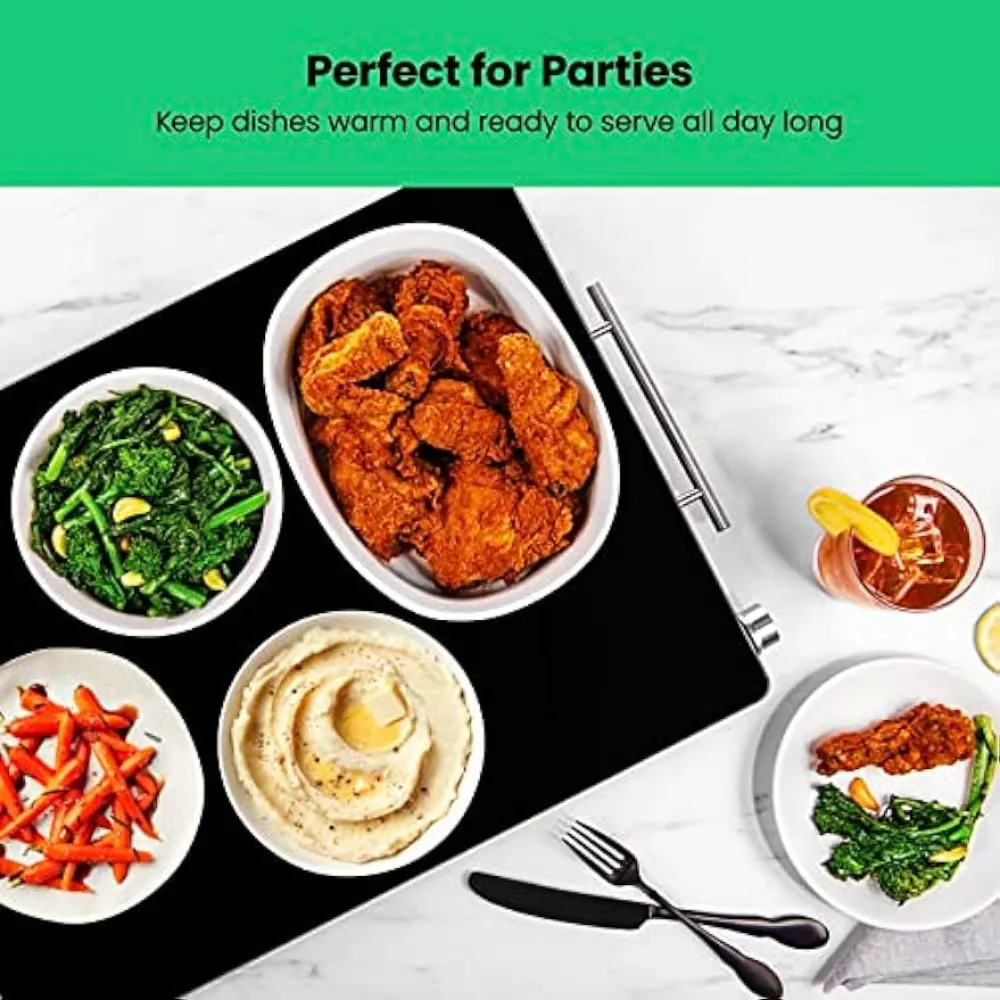 Chefman Electric Warming Tray with Adjustable Temperature Control, Glass Top Large 21&rdquo;x16&rdquo; Surface Keeps Food Hot,Black