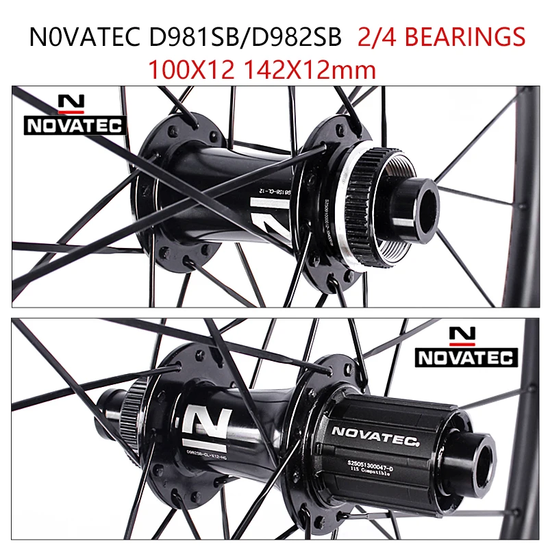 Novatec D981/D982SB Road Bike Wheeset Ultra-light Carbon Fiber 700C 100x12mm 142x12mm Center Lock 7/12S 50MM Road Bicycle Wheels