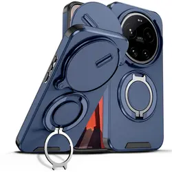 Ultra 360° Rotate Ring Holder Kickstand Shockproof Back Cover with Sliding Camera Lens Protection Armor Phone Case - Xiaomi 17 Ultra (Blue)