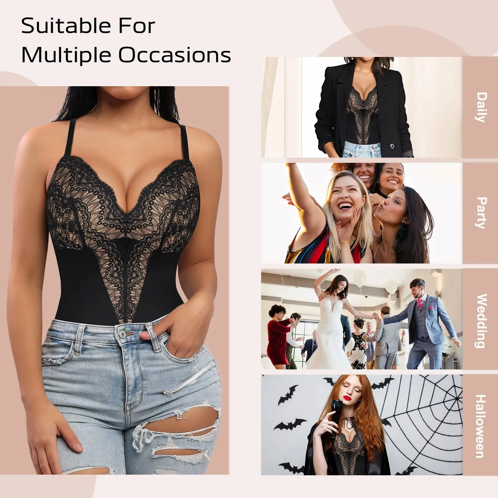 Pop Lace Bodysuit for Women Tummy Control Shapewear V Neck Backless Tank  Tops One Piece Body Shaper Fajas Thongs Sexy Body Shape