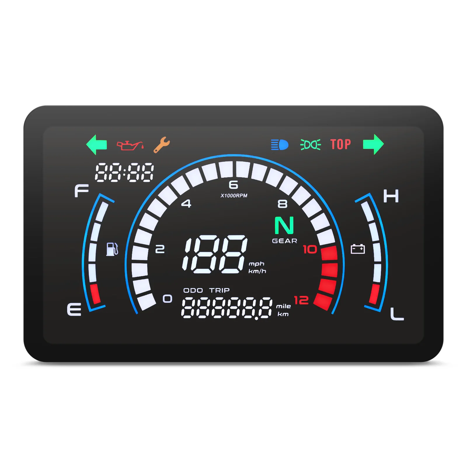Motorcycle Digital Speedometer Voltage Fuel Gauge Motorbike Dashboard Full Digit