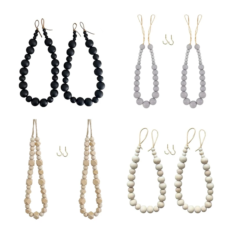 2 Pcs 나무 구슬 커튼 Tieback 커튼 로프 넥타이 농가 페르시 커튼 홀더 Boho 커튼 넥타이 Holdback 장식 커튼