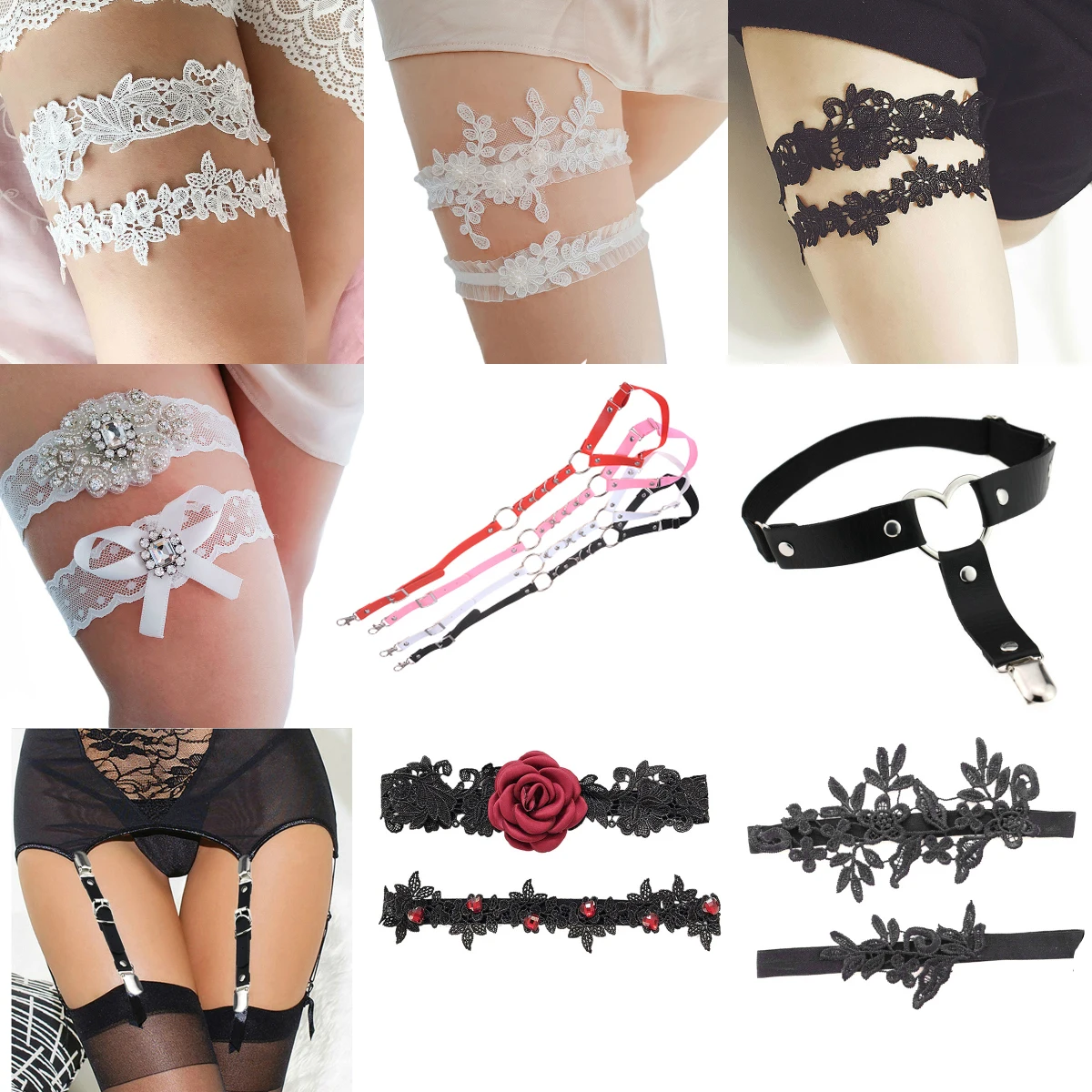 2pcs/Set Rhinestone White  Lace Wedding Garters Embroidery Floral Sexy Garters For Women/Bride Thigh Ring Bridal Leg Garter