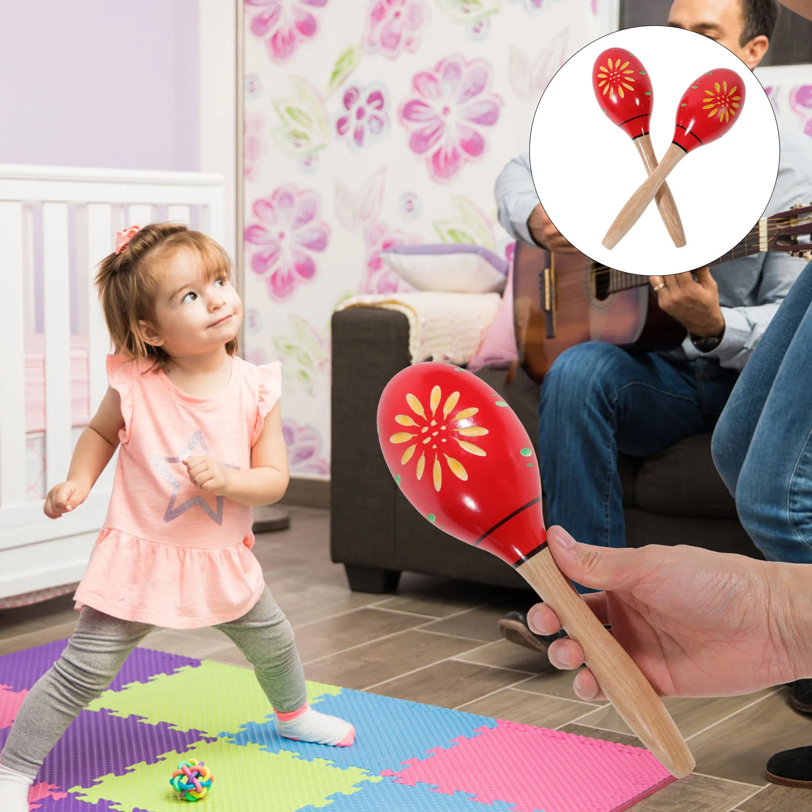 

2 Pcs Wooden Maraca Baby Maracas Musical Instruments for Toddler Portable Kids Percussion Toy