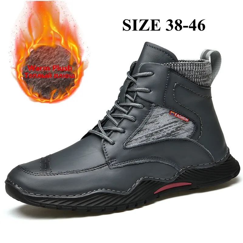 

Ботинки мужские зимние из натуральной кожи, теплые водонепроницаемые мотоботинки, кроссовки, рабочая обувь, для улицы