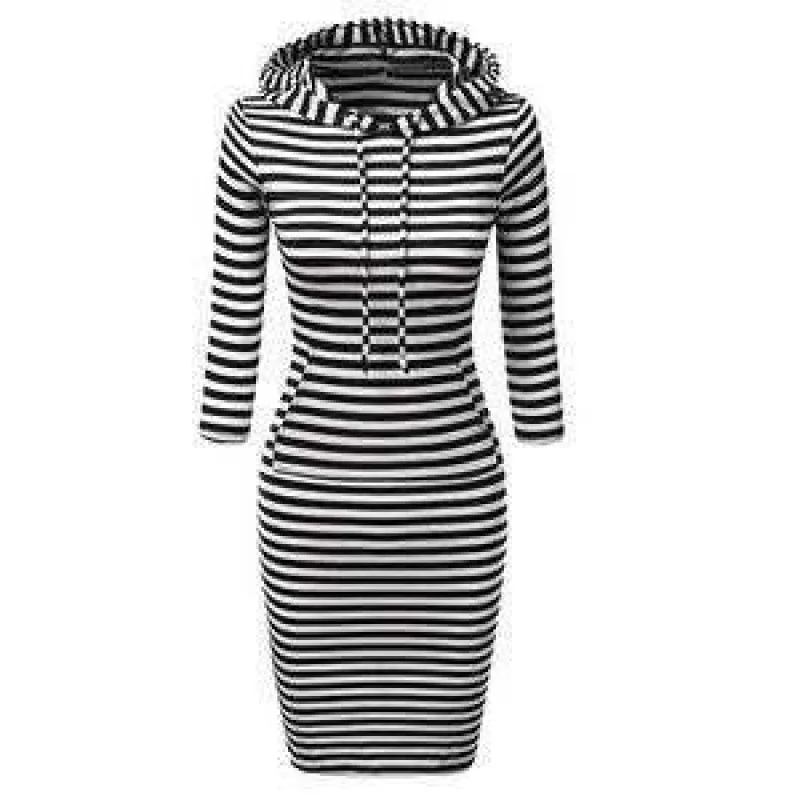 Women Striped Hoodie Dress Long Sleeve Pocket Loose