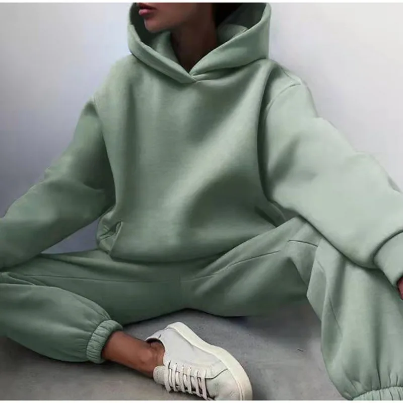 Women's Clothing Autumn Winter European American Casual Fashion Thickened Long-sleeved Sweatshirt Trousers Two-piece Suit 2