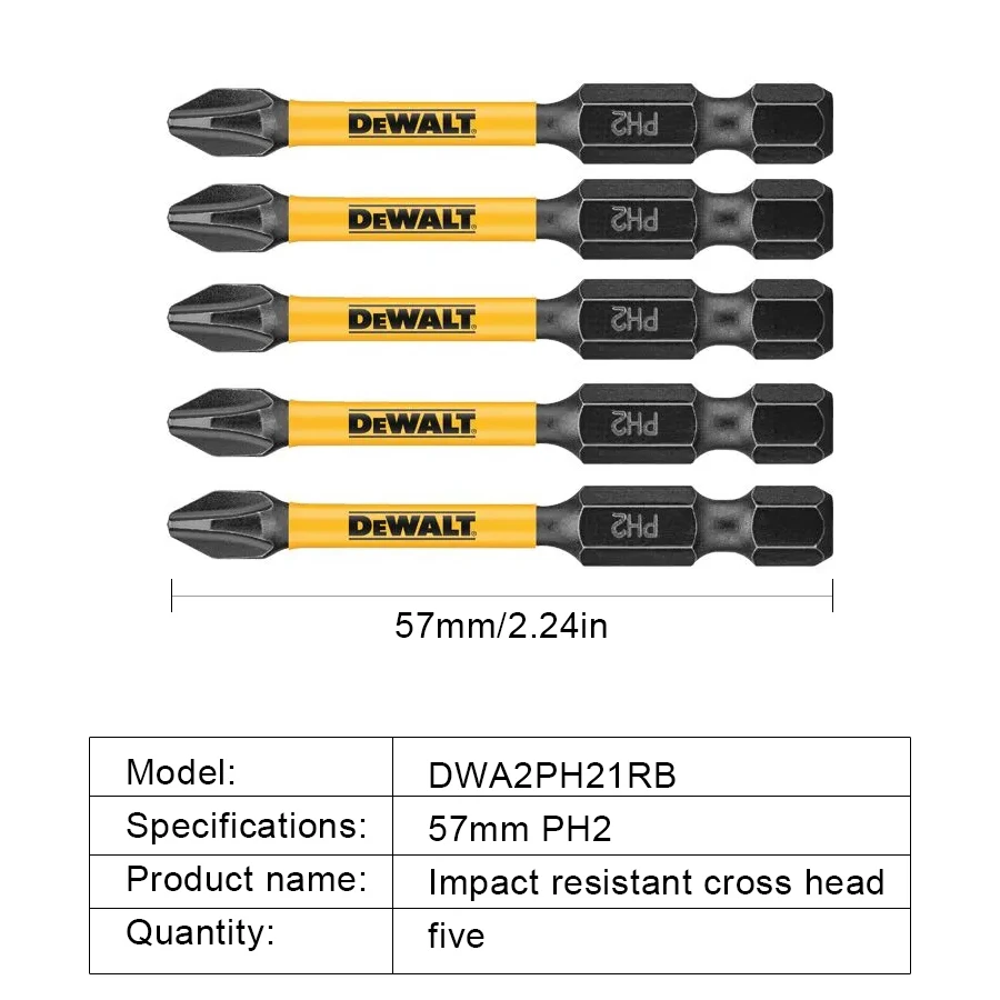 Electric Screwdriver Bits DEWALT Impact PH2/SL8x57/89mm Original Impact Resistant Cross Head DWA2PH21RB/DWA2SL8IRB/