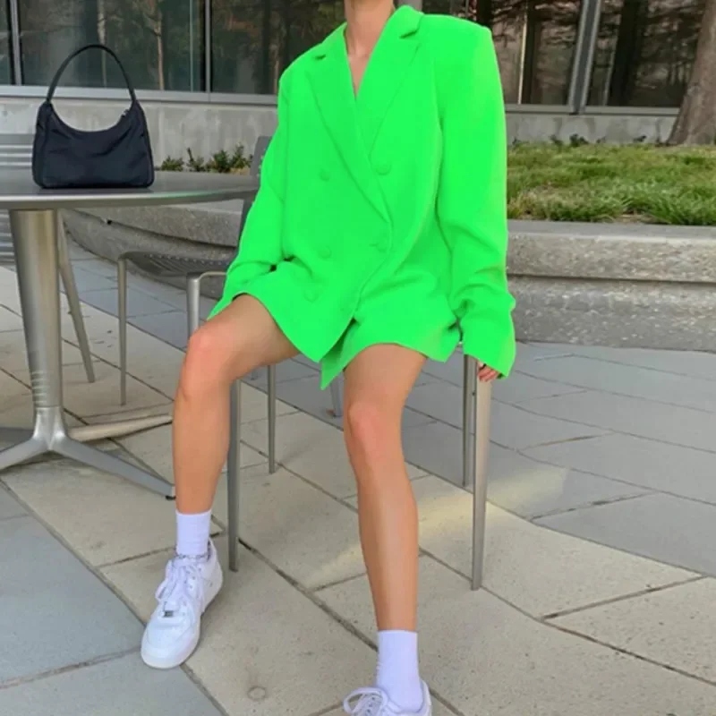 New Arrival 2023 Spring Fall Double Breasted Blazer Long Sleeve Jacket Women Loose Coat Winter Female Casual Oversized Overcoat