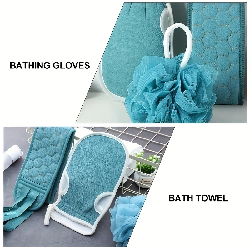 Exfoliating Body Scrubber Set - Includes Back Scrubber, Bath Glove And Shower Bath Sponge Loofah 4