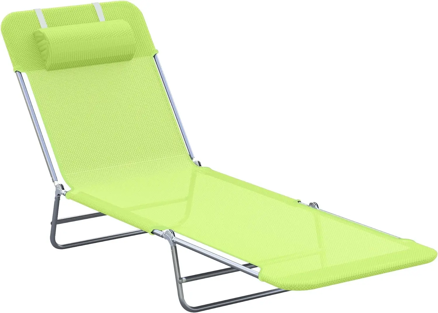 Folding Chaise Lounge Pool Chairs, Outdoor Sun Tanning Chairs with Pillow, Reclining Back, Steel Frame & Breathable Mesh