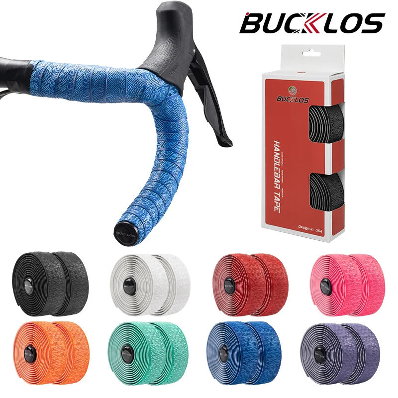 

BUCKLOS Road Bike Handlebar Tapes PU Shock Bicycle Handle Bar Tape w/Bar End Plugs Anti-Slip Anti-Vibration Wrap Belts Bartape