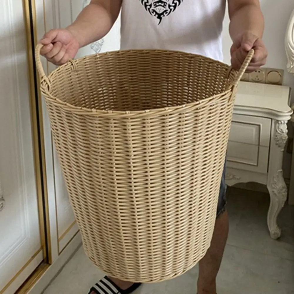 Portable Foldable Laundry Basket New Woven Rattan-Style Toys Storage Basket Durable Dirty Clothes Basket Wicker Baskets