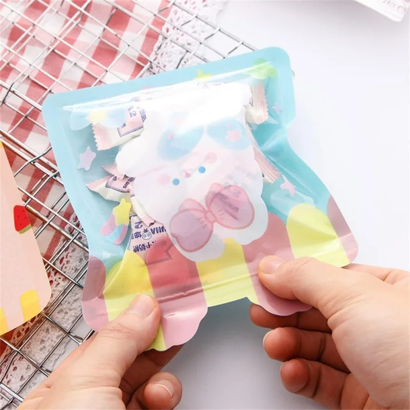 4pcs Cute Cartoon Pattern Zip Lock Candy Cookie Bags Waterproof Resealable Food Grade Reusable Self Sealing Bag for candy cookie bags