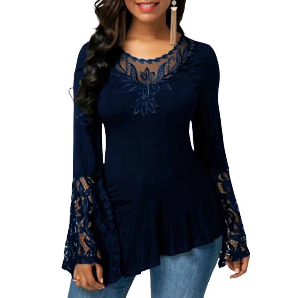 Women's Plus Size Pullover - Flared Sleeve Tunic Top