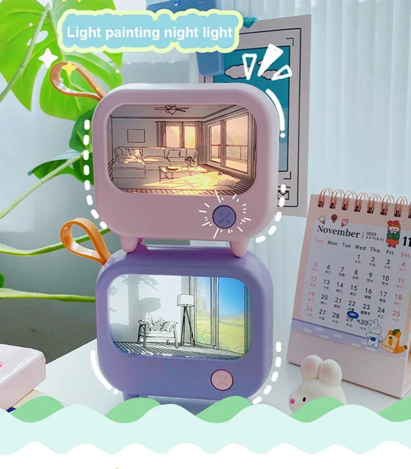 Description Picture 2 of itemTV Painting Led Night Light Cute Cartoon Decoration Night Light Living Room Desktop Home Atmosphere Bedside Table Lamps