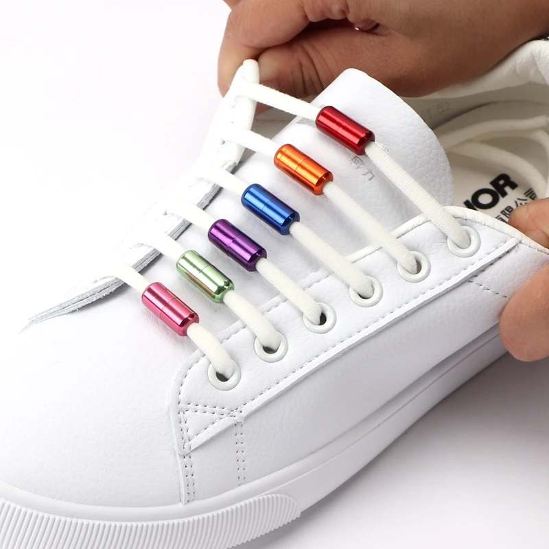 Lock Laces Shoeless Shoe Strings Elastic No Tie Shoe Laces Aluminum Capsule  Lock Shoelaces For Kids