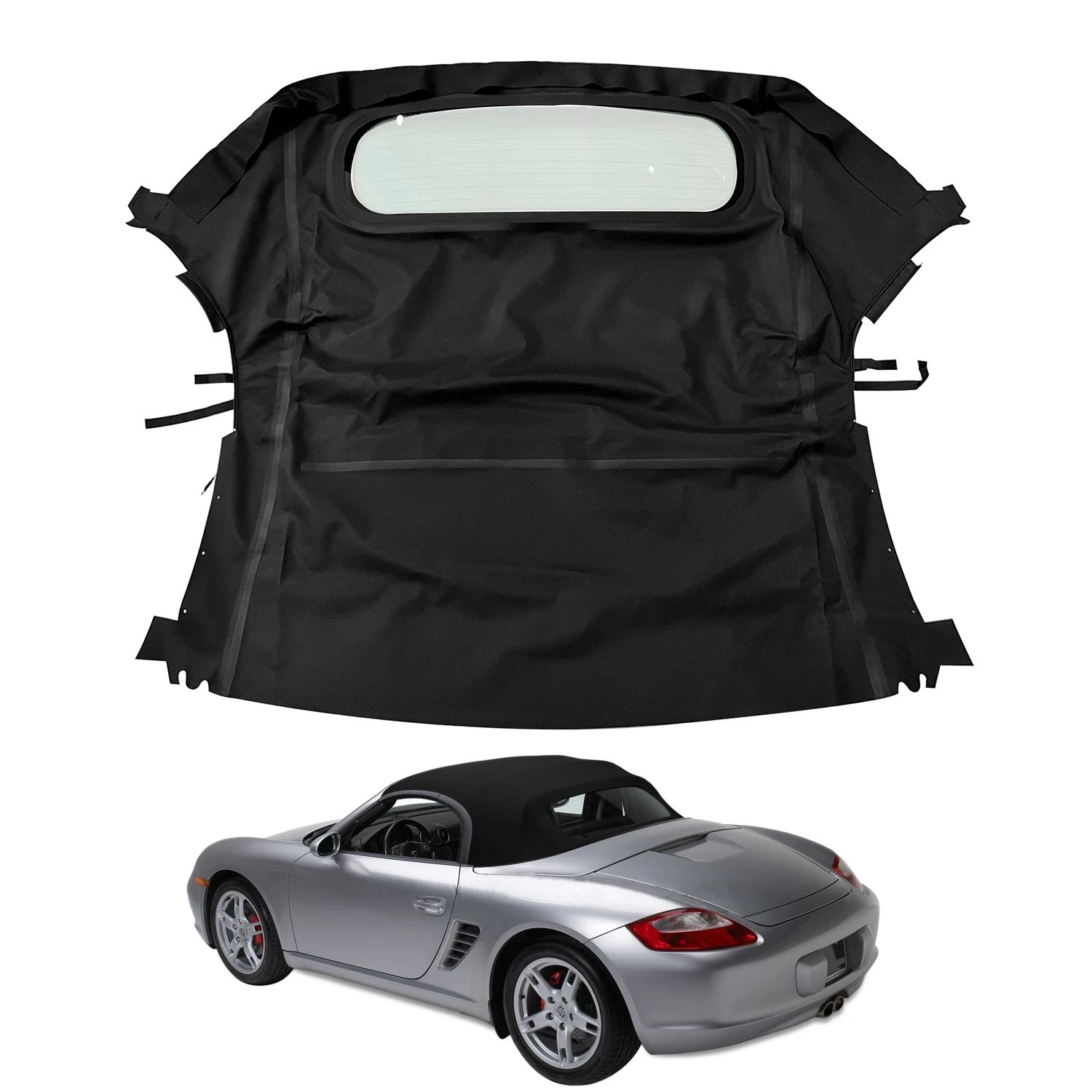 

PB-3302-2 10-07-BOX-068 POR10025 Convertible Soft Top Heated Glass Window Fits Porsche 986 Boxster 1997-2002 Black