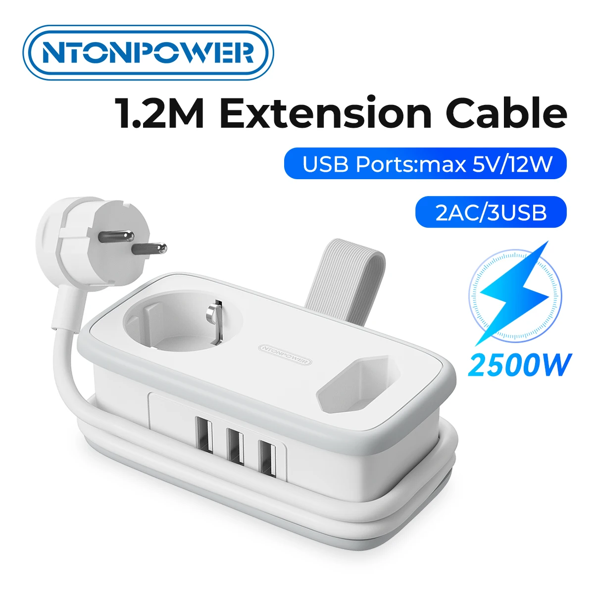 EU Plug Power Strip 2 AC Outlets 3 USB Ports extension electrica 2500w Travel Power Strip Network filter Fast Charging