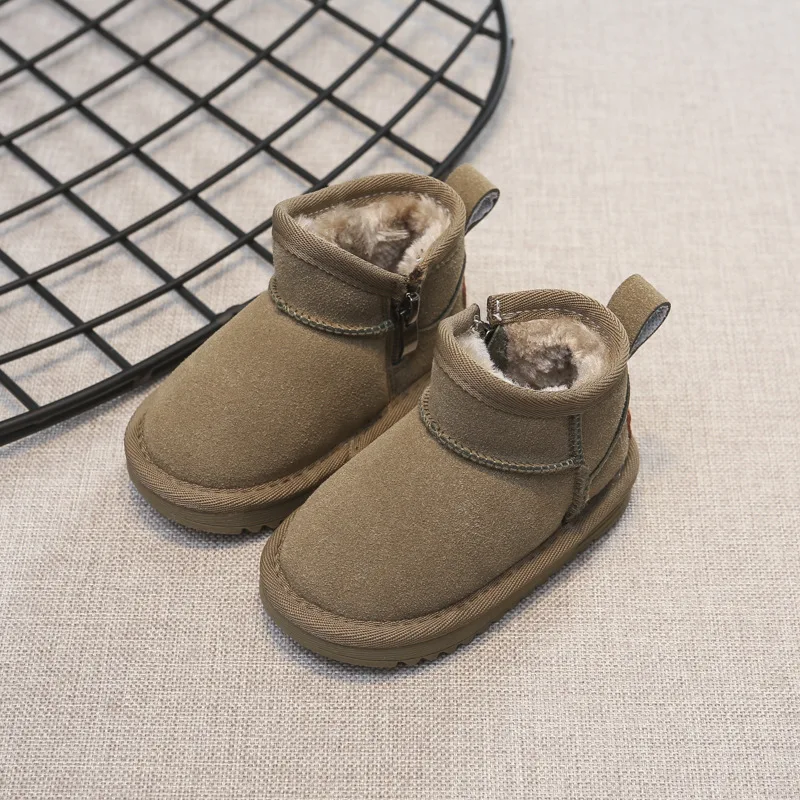 Bottines d'hiver en cuir de qualité pour enfants, garçons et filles, chaudes, semelles souples, antidérapantes, taille 15-30_voghion.com