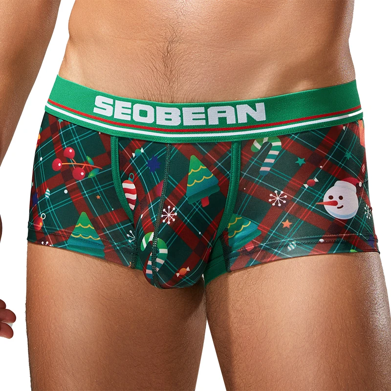 Men's underwear with Christmas cartoon cute pattern, thin ice silk, breathable and high elasticity