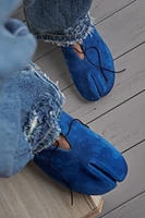 Blue Suede Split-Toe Lace-Up Flats, Soft Goat Leather Handmade Shoes, Retro Minimalist Casual Style - Image 6