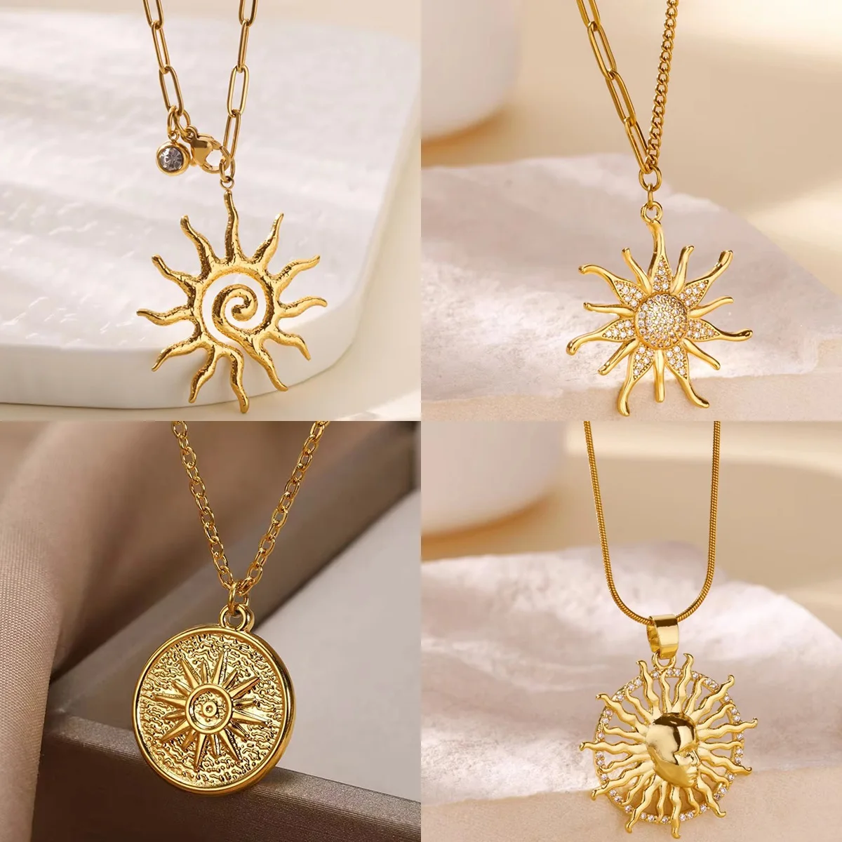Stainless Steel Sun Pendant Necklace for Women
