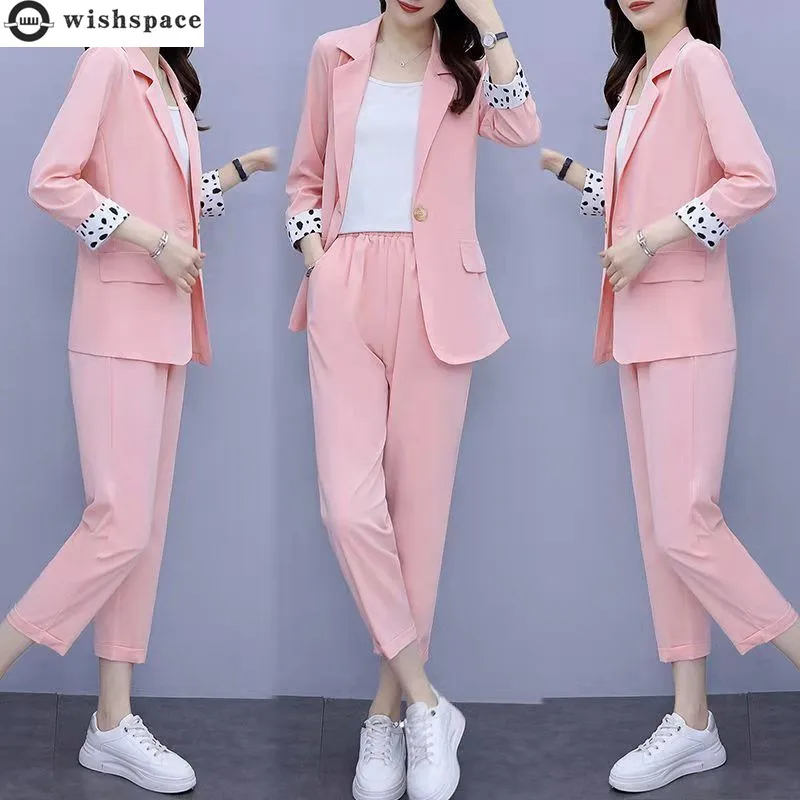 

2022 Summer New Casual Pants Suit Fashion Slim Fit Jacket Pants Two Piece Set Exquisite Officetracksuit Famele Blazer Sets