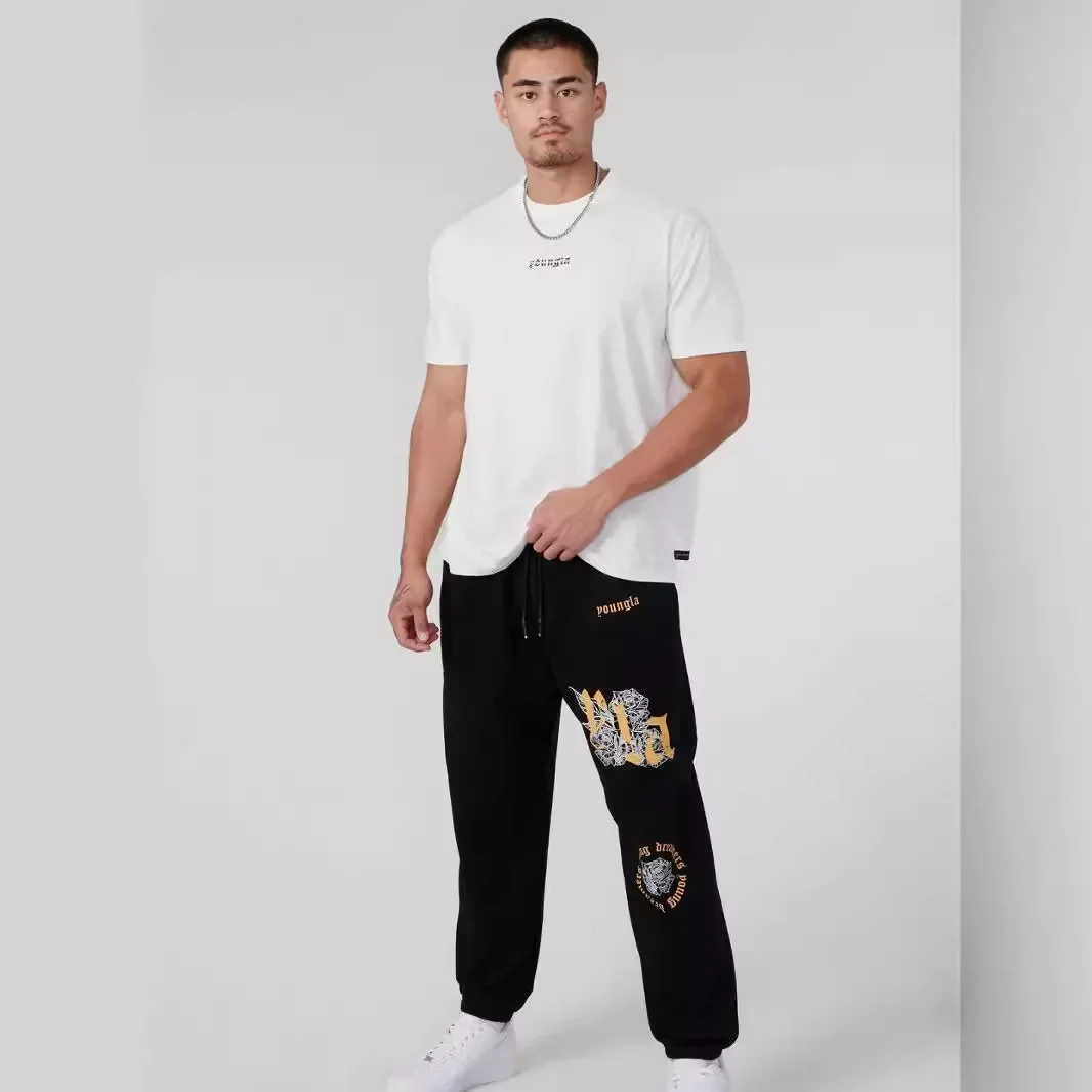 American Style Sweatpants Men Women's Fitness Gym Beauty Running Training Pants Cotton Twill Printed Trousers Trendy