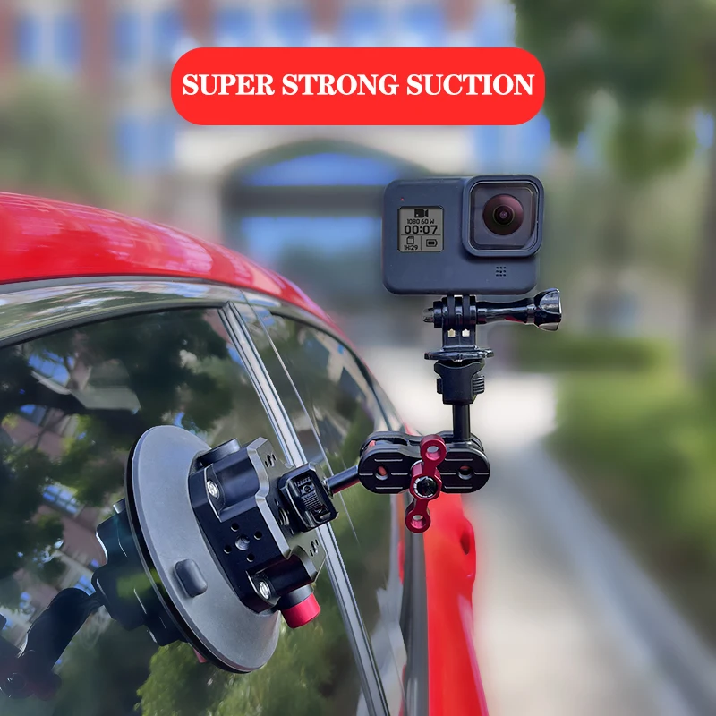 

Крепление на присоске для GoPro Hero11/10/9/8 iPhone14/13/12, двойная шаровая Головка на присоске, сила всасывания 30 кг, зажим для телефона с полезной нагрузкой