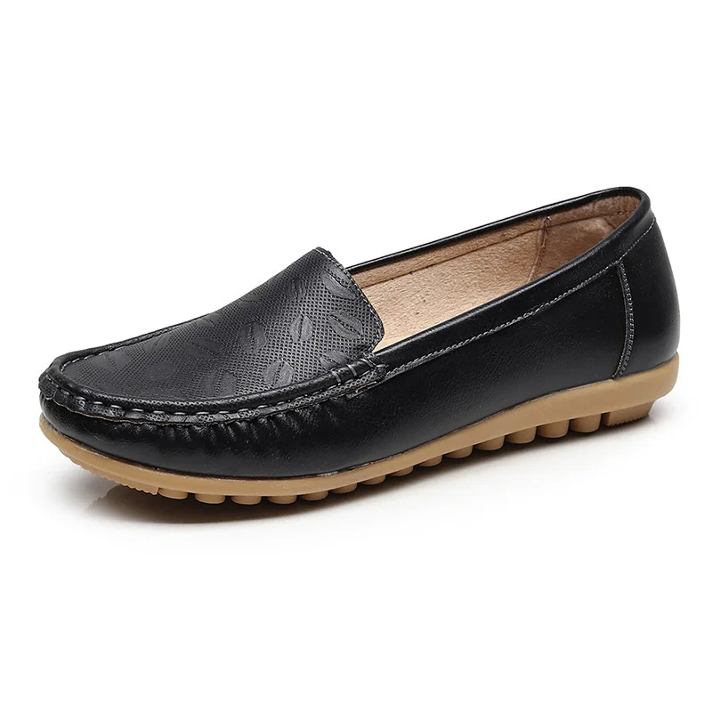 New Spring Autumn Woman Genuine Leather Bottom Flat Casual Women Footwear Lightweight Slip on Shoes Ladies Shoes Mother Shoes