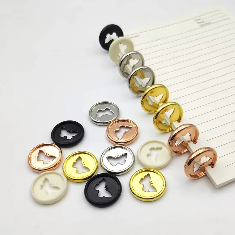 12pcs 28mm Electroplated Butterfly Disc Loose-leaf Rings Mushroom Hole Notebook Loose-leaf Discs Binding Rings Plastic Button