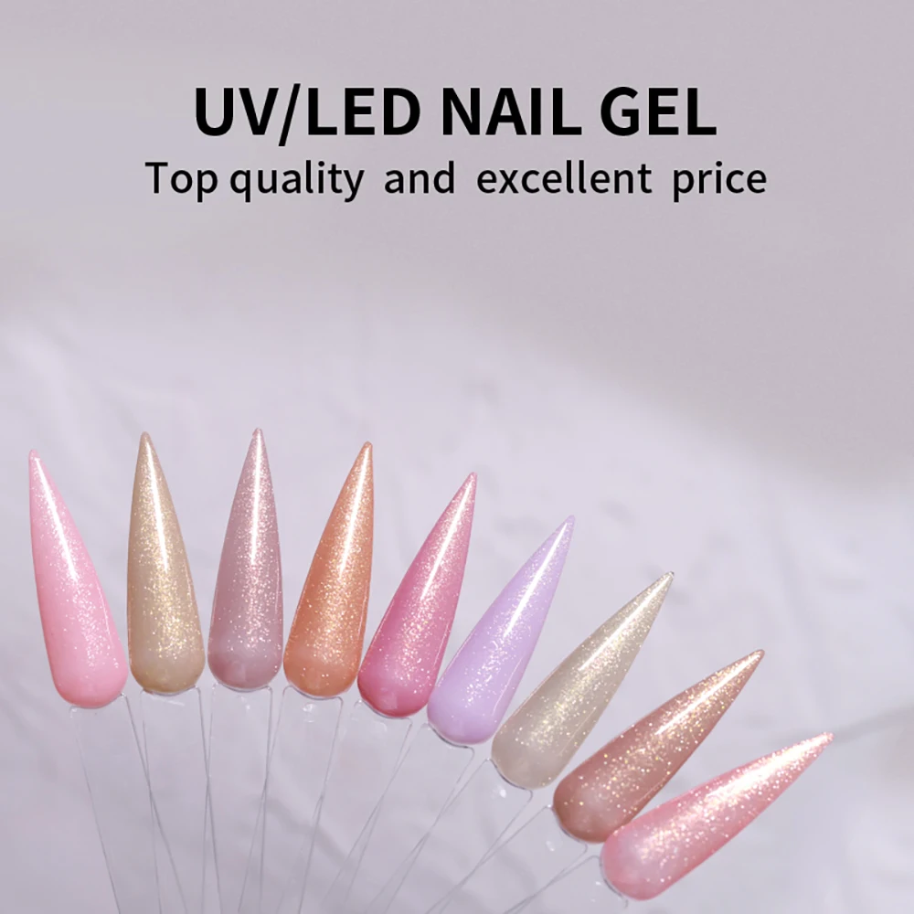 Vendeeni 9 색 반짝이 젤 네일 폴리시 네일 아트 디자인을위한 샤이니 핑크 젤 바니시 세미 퍼머넌트 UV LED 젤 래커 끄기