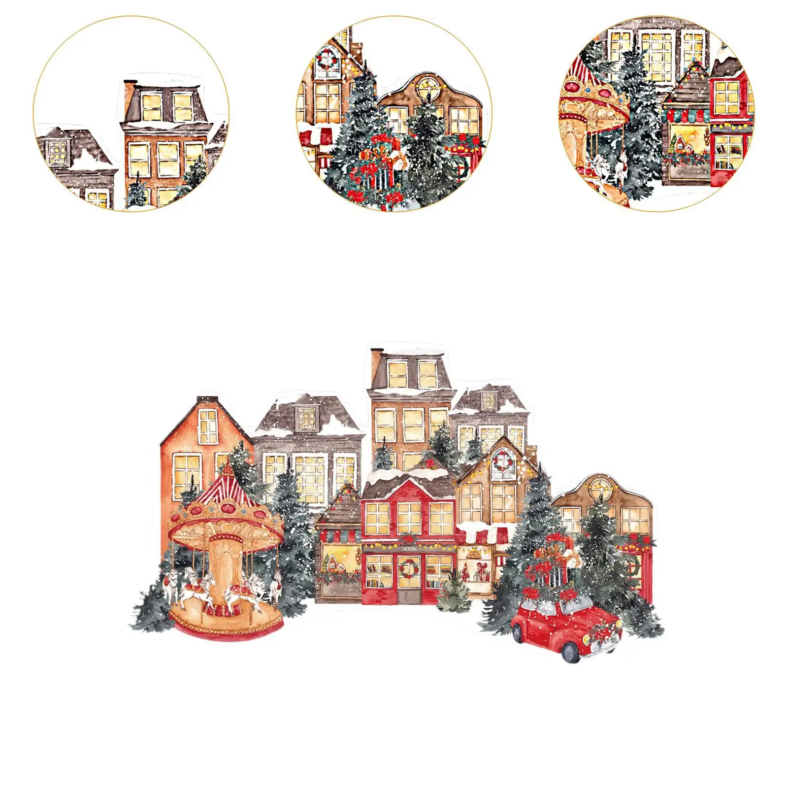 Glass Sticker Decal Christmas Amusement Park Window Cling Privacy Film Static Cling for Cafe New Year Bedroom Xmas Housewarming