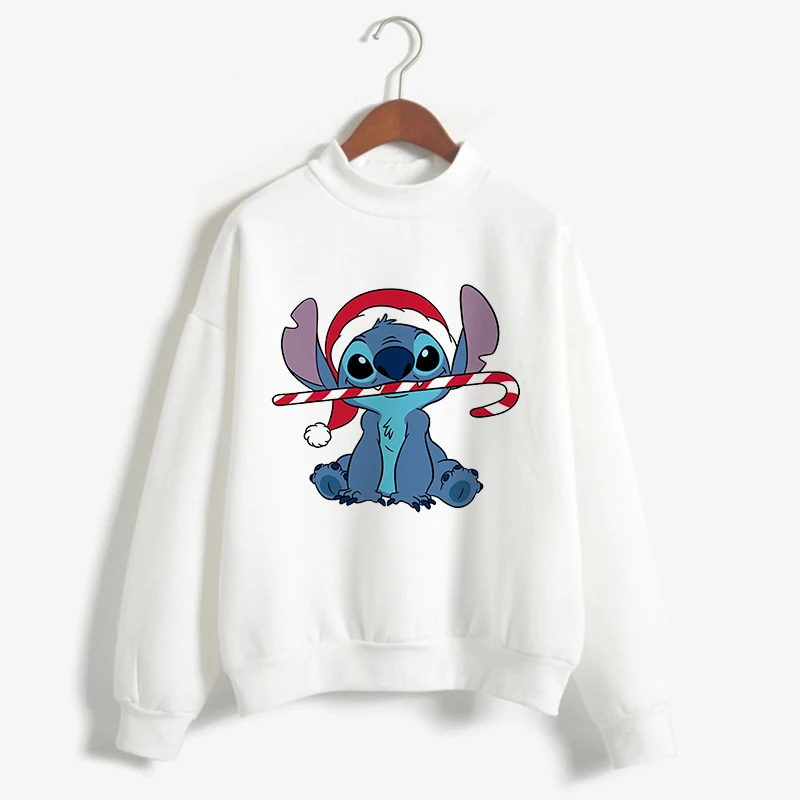 White Turtleneck Hoodie Disney Stitch Funny Women Harajuku Cute Lilo and Stitch Anime Sweatshirt Manga Streetwear Hoody Female