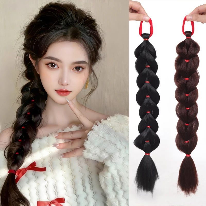 LUPU Synthetic Ponytail Hair Extensions Women LongPonytail Braids With Rubber Bands Heat resistant Hairpieces Braided Ponytail