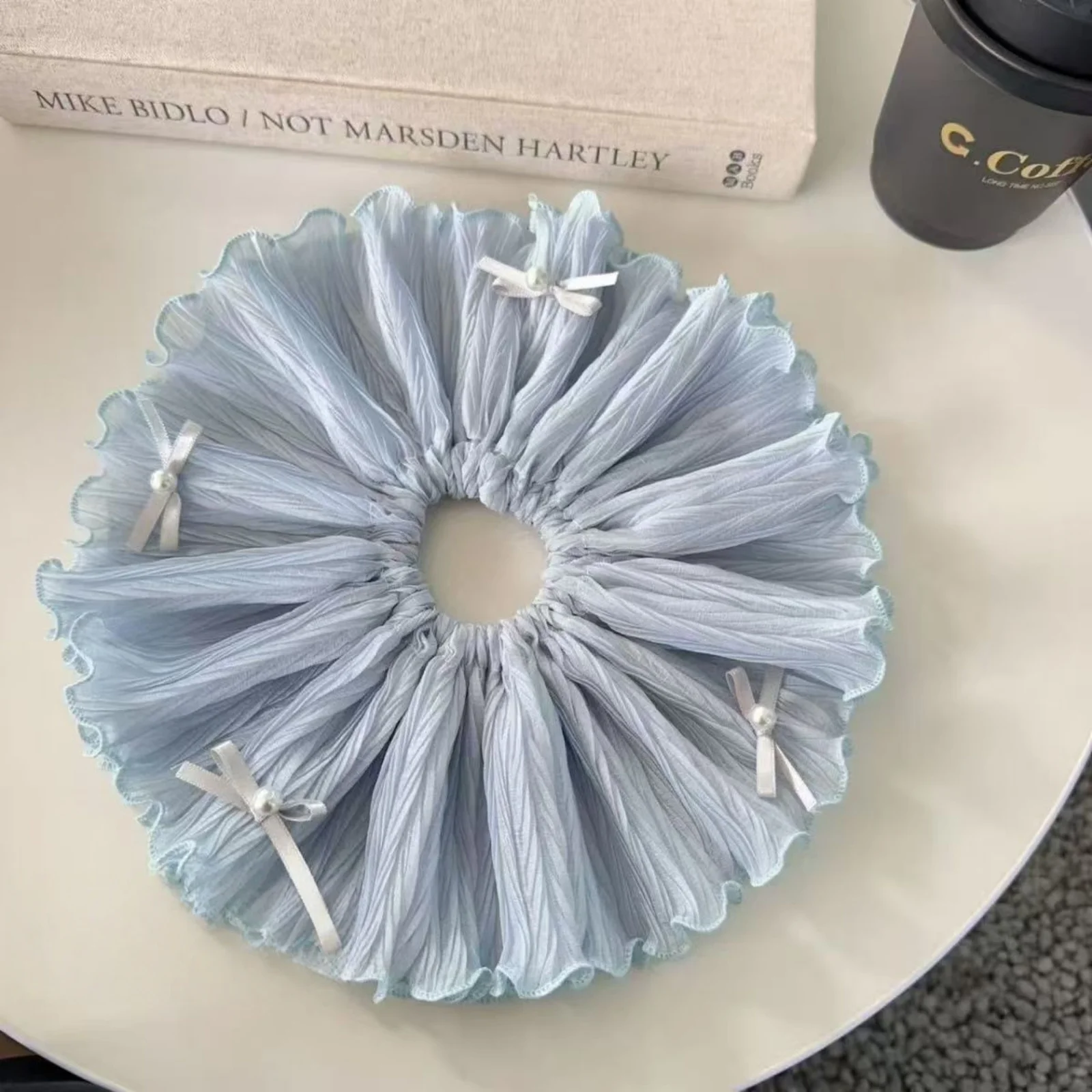 1PC Ruffled Satin Shower Caps with Pearl Bows, Multi - Color Set (Blue, White, Black), Elegant Hair Care Accessories for Women