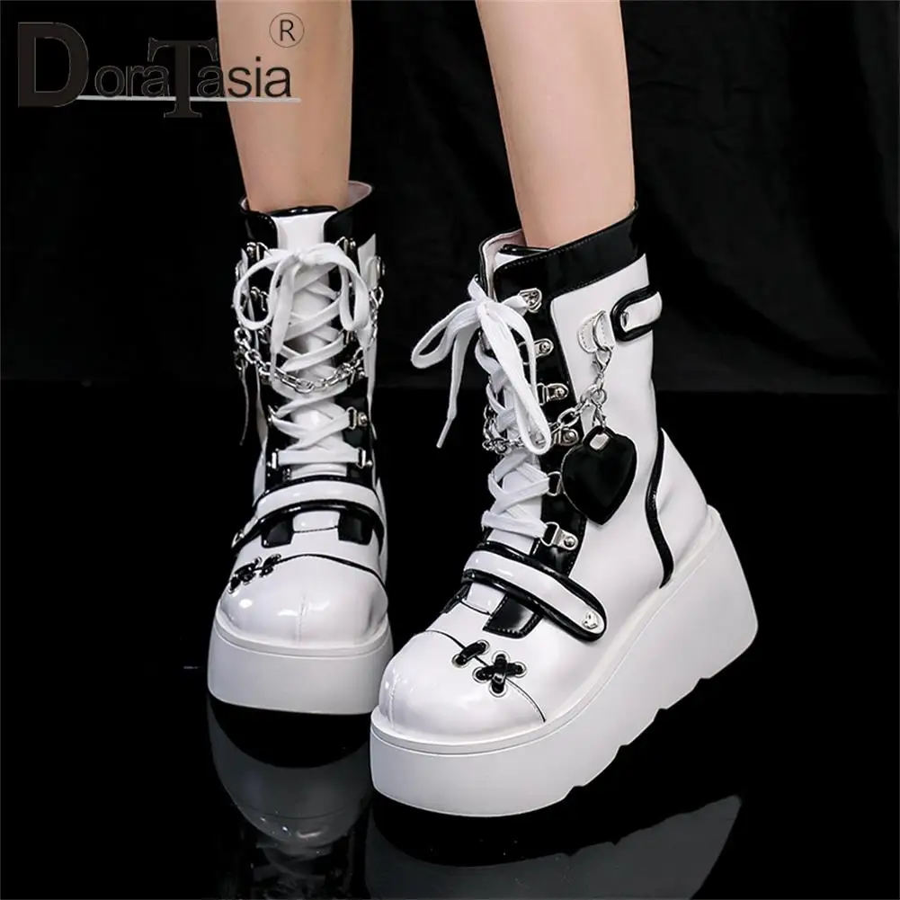 Brand New Ladies Goth Platform Ankle Boots Fashion Buckle Zip