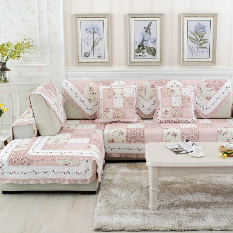 

Pink Pastoral Mat Washable and Machine Washable Sofa Mats, Window Mats Sweet Fabric Sofa Mat, Dustproof Pad, Sofa Towel