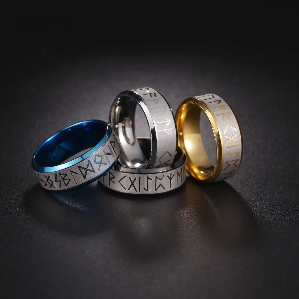 Vintage Norse Rune Stainless Steel Ring - Punk Style Amulet Jewelry