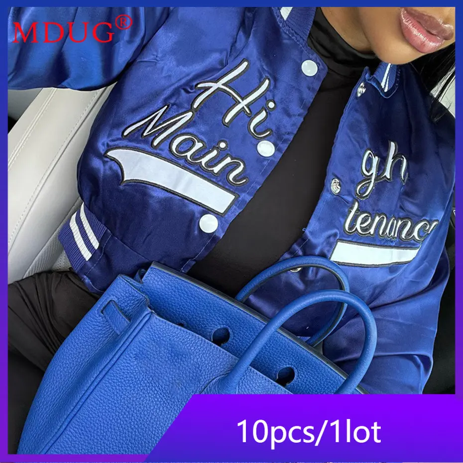 10pcs Whole It Baseball Short Jacket Winter Letter Embroidery Women Coat Uniform Fashion Patchwork Tops M10568