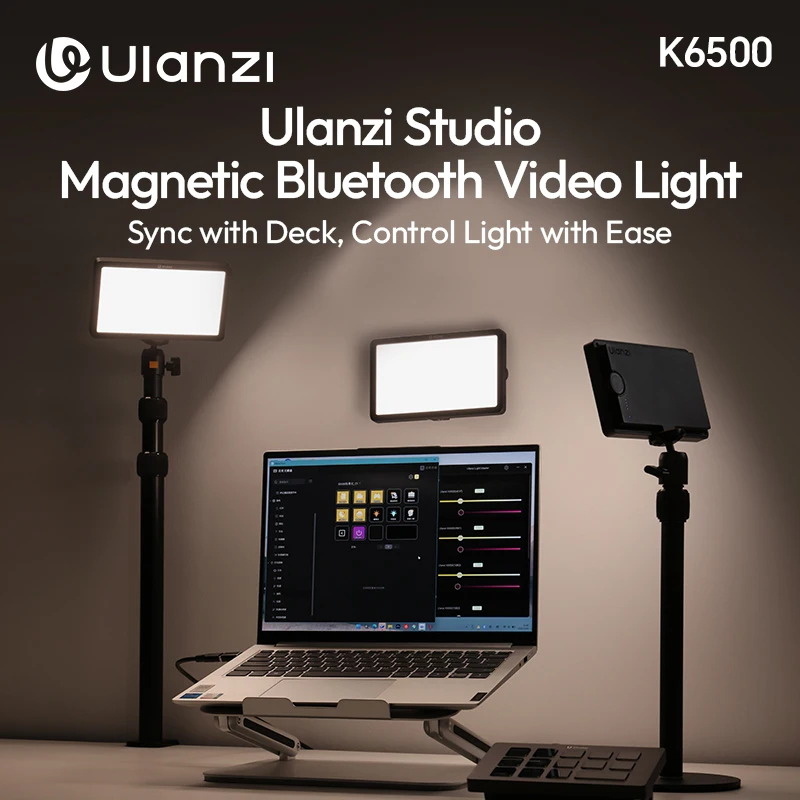 Ulanzi K6500 Studio Magnetic Bluetooth Video Light with Type-c Charging Bi-Color Soft Light Suit Ulanzi D200 Livestream Control