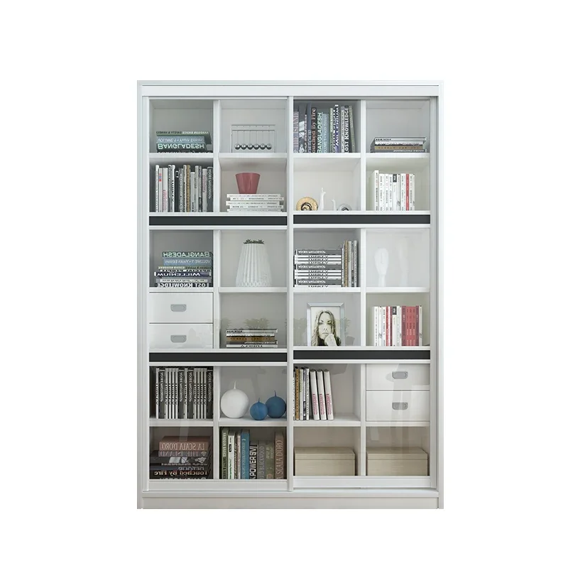 

Sliding Bookshelf with Door, Glass Simple Storage Cabinet for Storage
