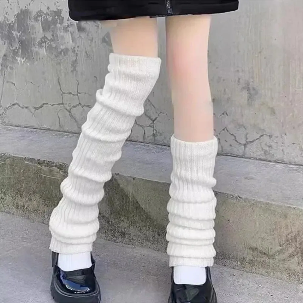 Wool Knitted Leg Warmers White Black Lolita Foot Cover Legging Crochet Boot Cuffs Stockings Long Socks