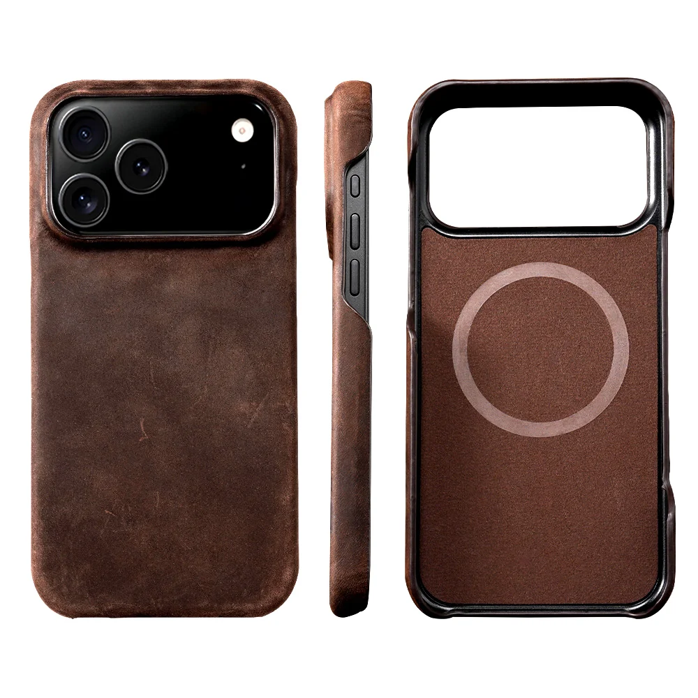 for Magsafe Case for iPhone 15 16 17 Pro Max 17Pro 17 Air 16Pro Retro Luxury Genuine PULL-UP Leather Magnetic Phone Back Cover 3