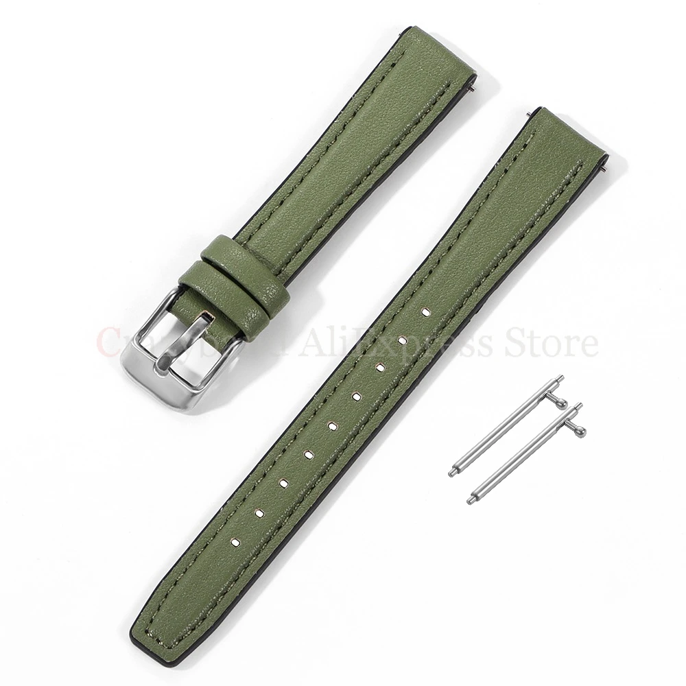 Elegant Thin Cowhide Leather and Silicone Watch Strap - Slim Women's Bracelet